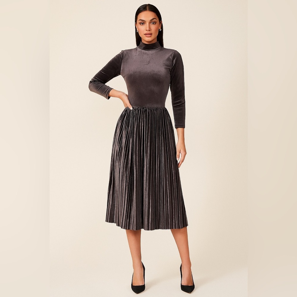 Club L London mauve velvet  Pleated A-Line Dress